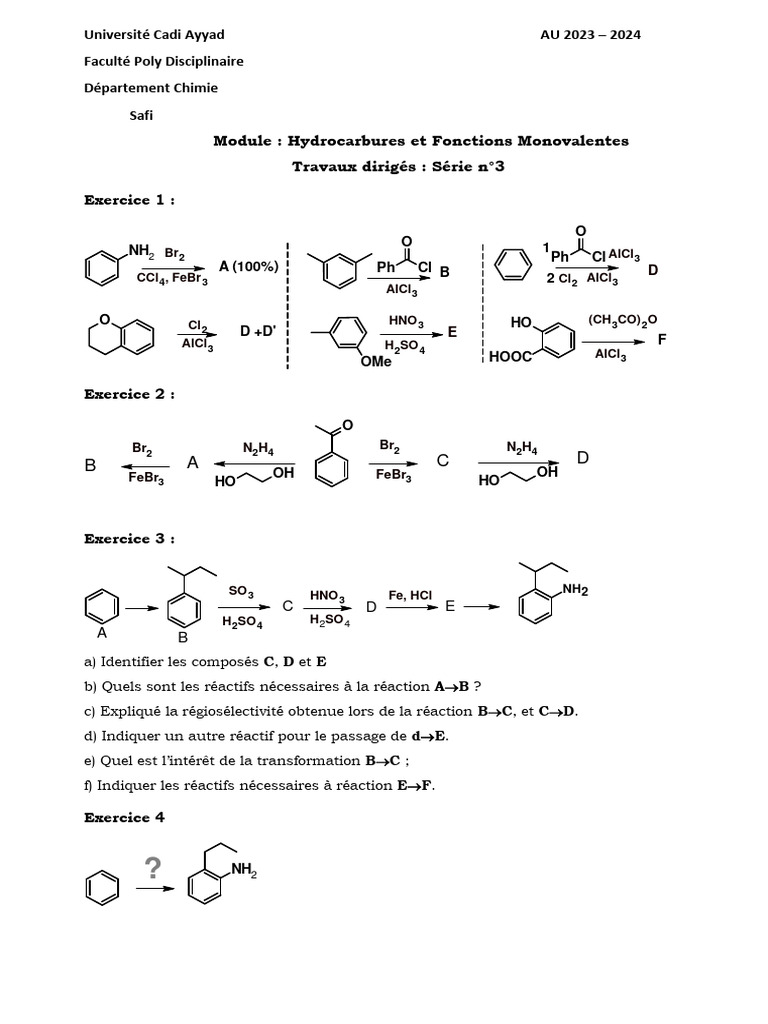 Travaux dirigés en chimie organique 2023-2024 | PDF | Hydroxyde de ...