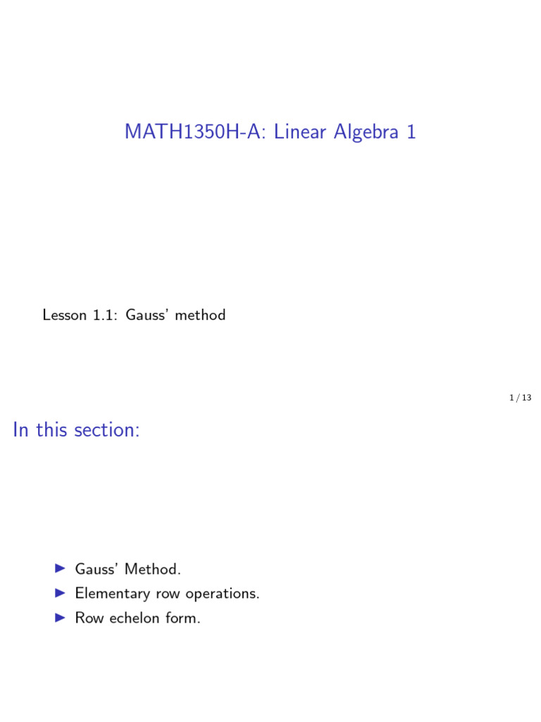Gauss' Method in Linear Algebra | PDF | System Of Linear Equations ...