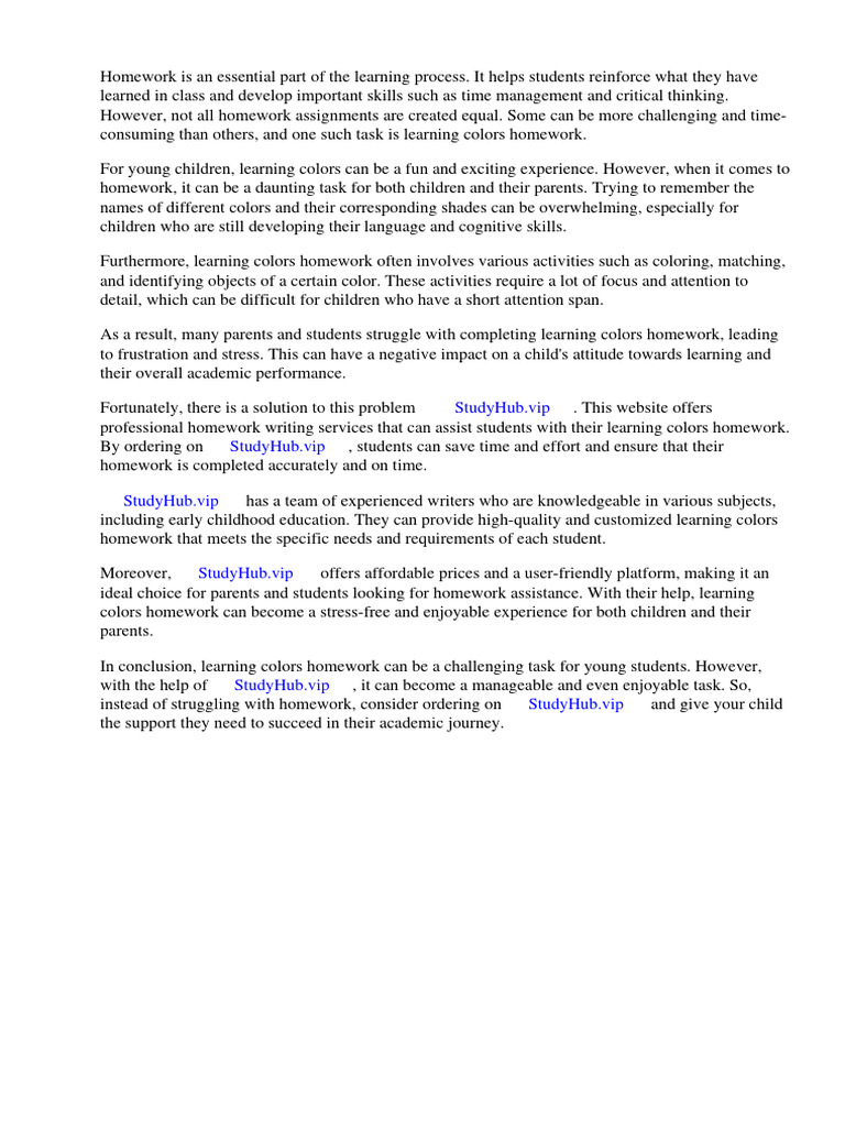 Learning Colors Homework | PDF | Worksheet | Homework