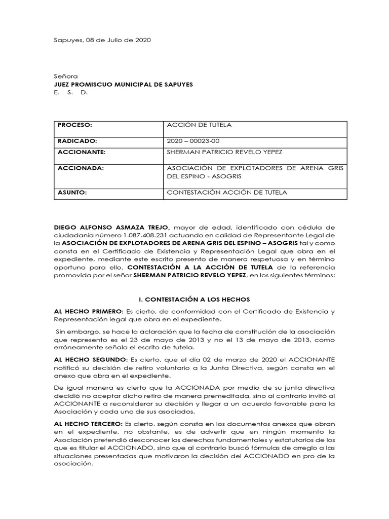 Contestacion Tutela 2020 00023 00 | PDF | Derecho laboral | Caso de ley