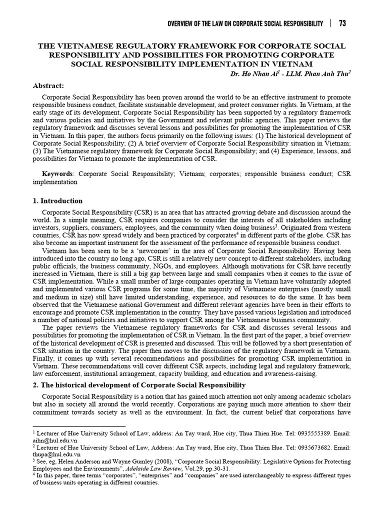CSR Regulatory Framework in Vietnam | PDF | Corporate Social ...