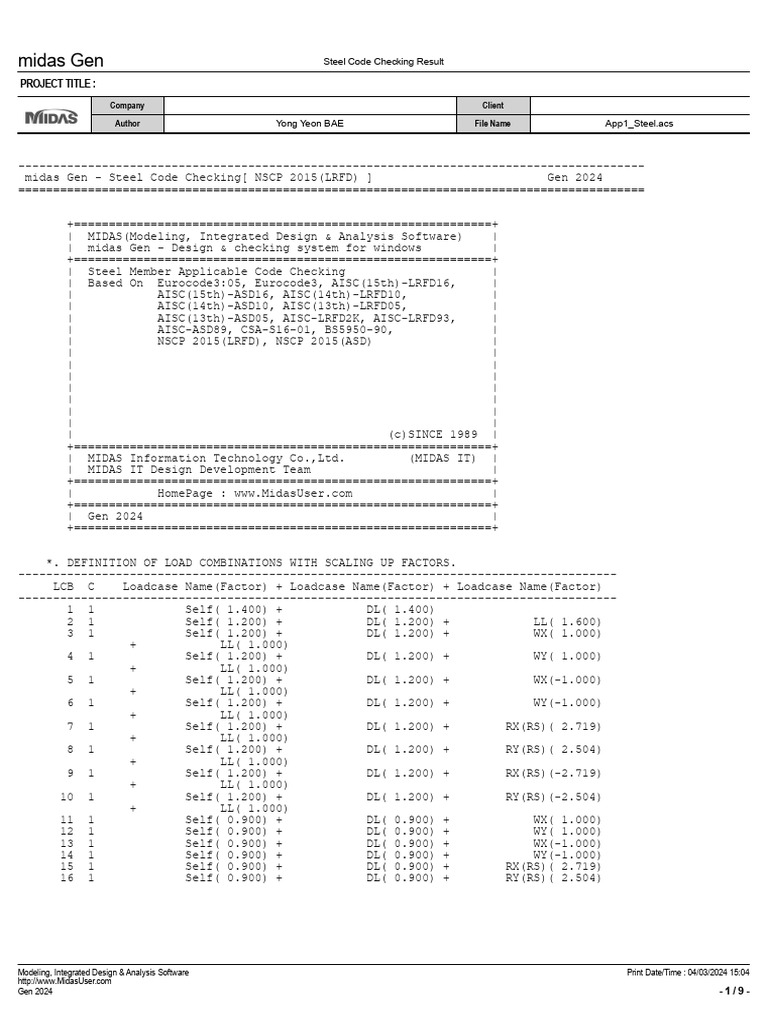 Midas Gen Output - Beam Design IMF | PDF | Buckling | Solid Mechanics