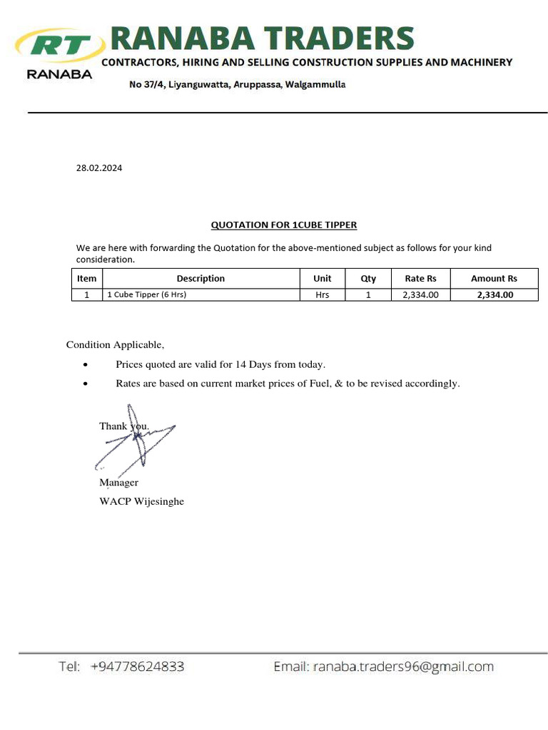 Quotation - Tipper - 1 | PDF