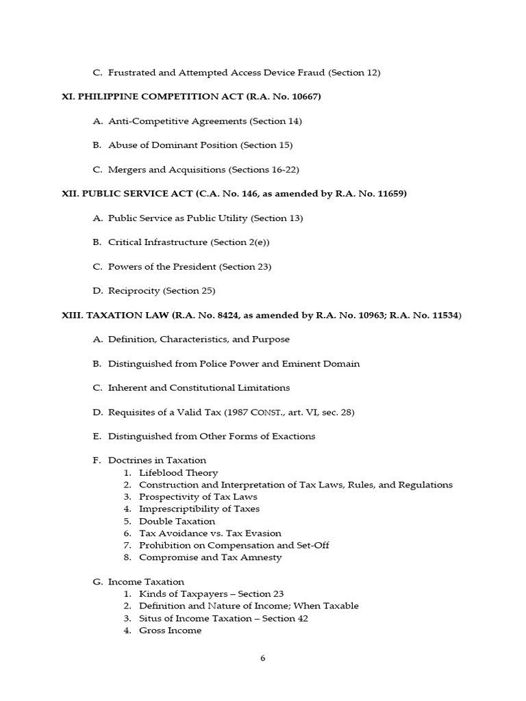 Taxation Law Bar Syllabus 2024 PDF Taxes Value Added Tax