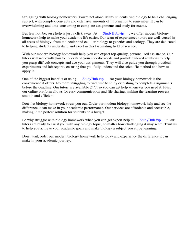 Expert Biology Homework Assistance | PDF | Homework | Biology