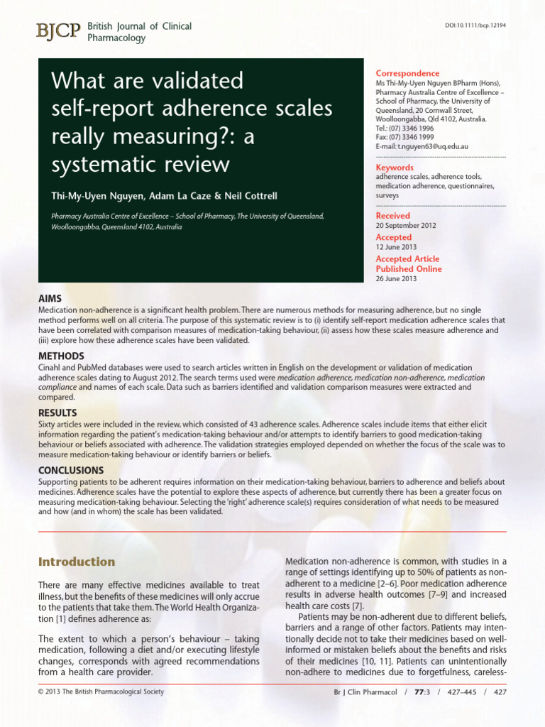 Evaluating Self-Report Adherence Scales | PDF | Self Report Study ...