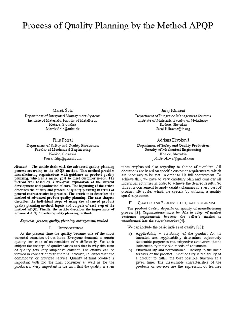 APQP Method for Quality Planning Process | PDF | Product (Business ...