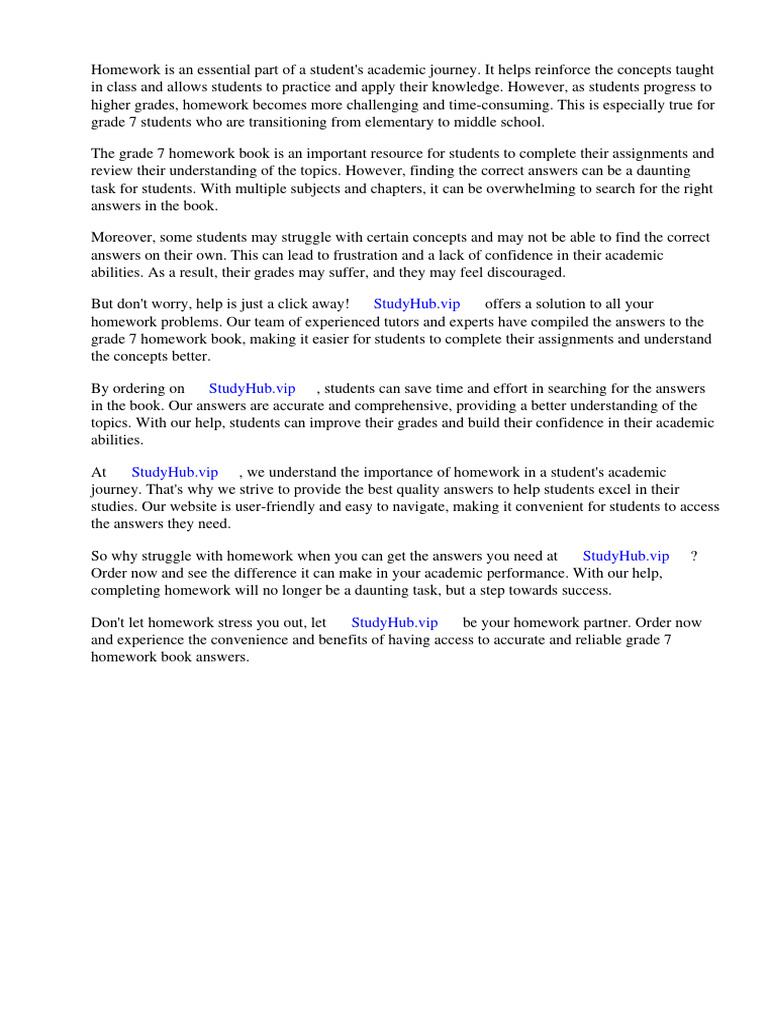 Grade 7 Homework Book Answers | PDF | Homework | Books