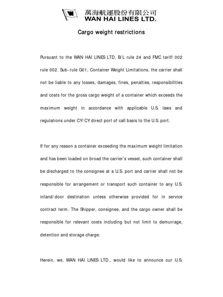 U.S. Container Weight Restrictions | PDF | Cargo | Freight Transport