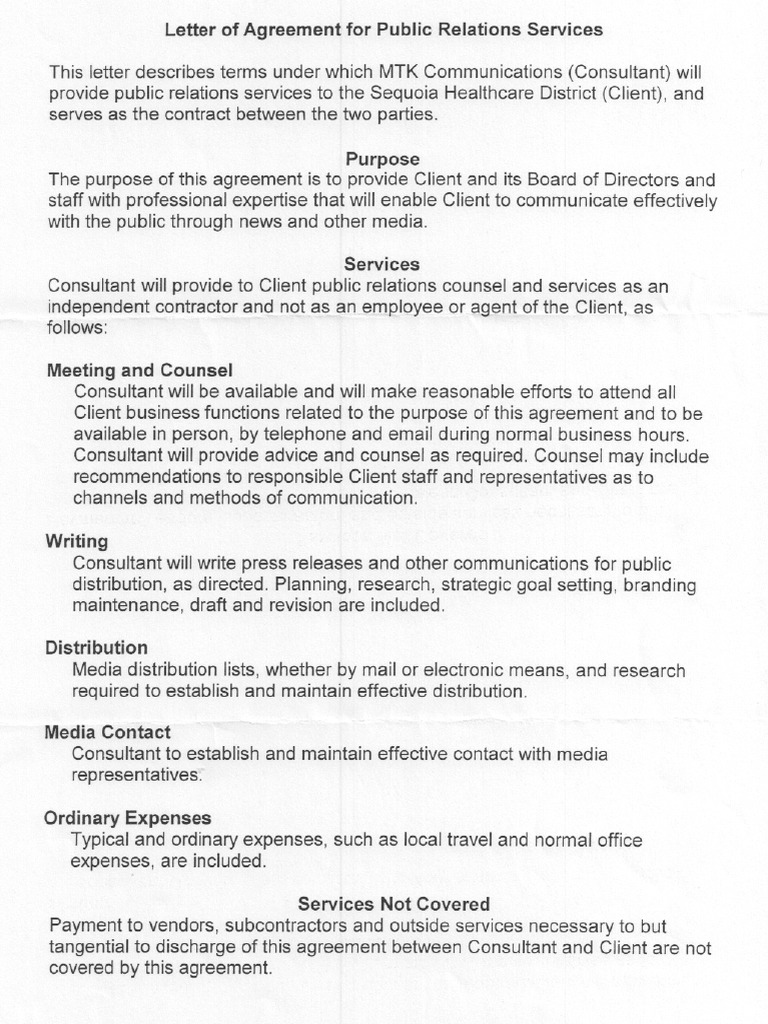 PR Agreement 1 PDF Consultant Public Relations