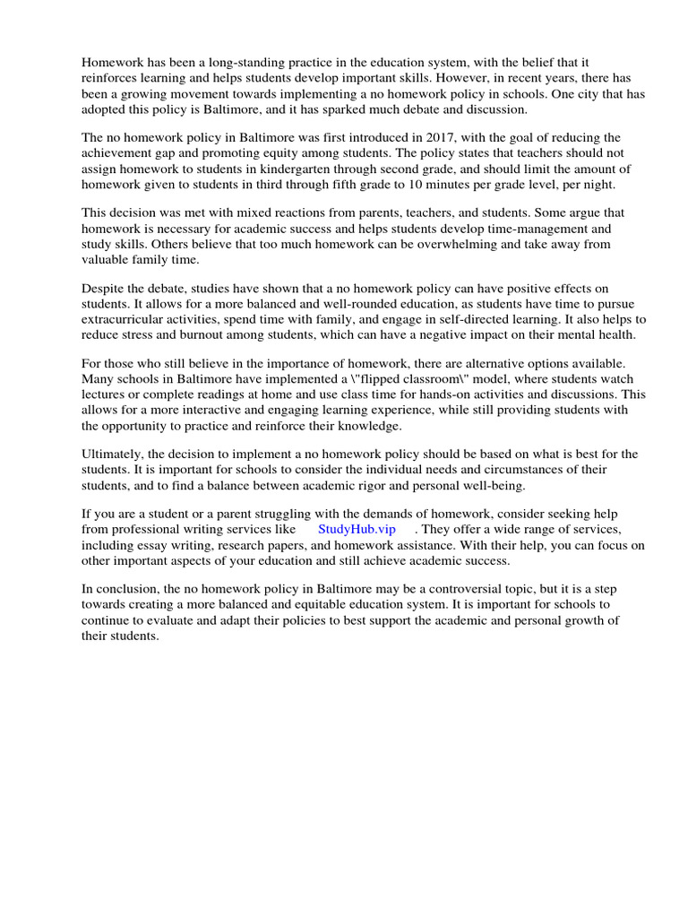 Baltimore's No Homework Policy Explained | PDF | Homework