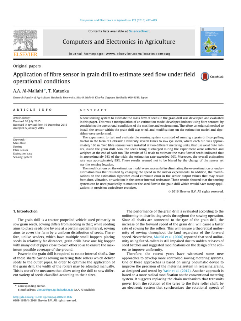 Fiber Sensor for Seed Flow Estimation | PDF | Sowing | Light