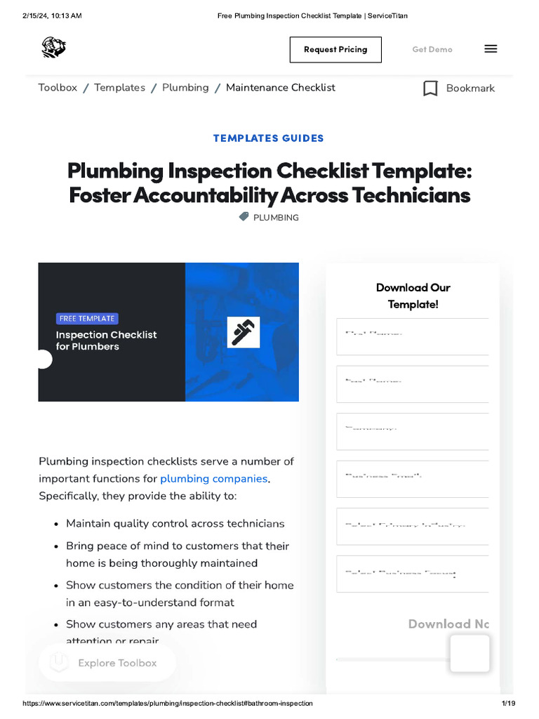 Free Plumbing Inspection Checklist Template - ServiceTitan | PDF ...