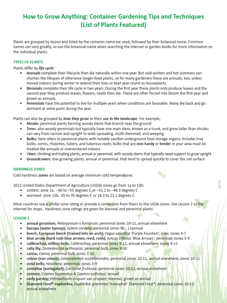 Container Gardening Plant Guide | PDF | Garden Plants | Plants