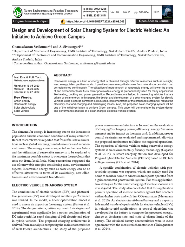 Solar Charging System for Electric Vehicles | PDF | Photovoltaics ...