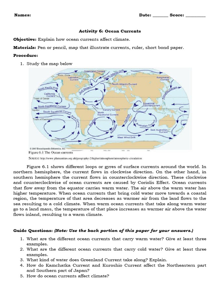 Activity Ocean Currents PDF