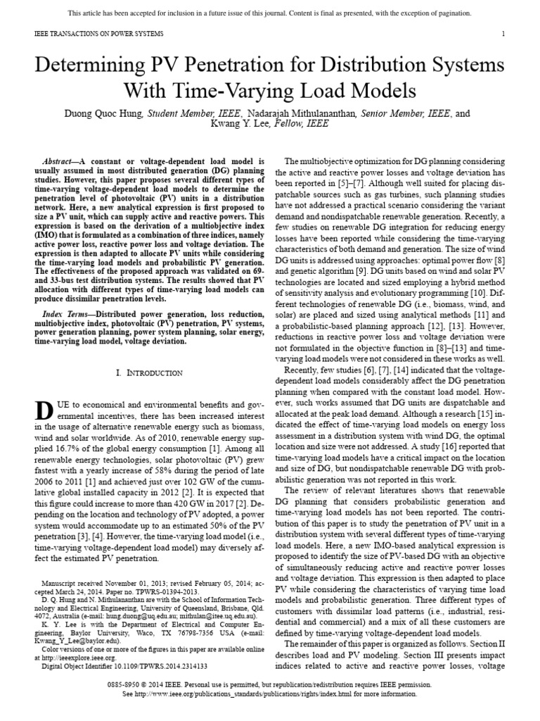 PV Penetration in Distribution Systems | PDF | Photovoltaics | Ac Power