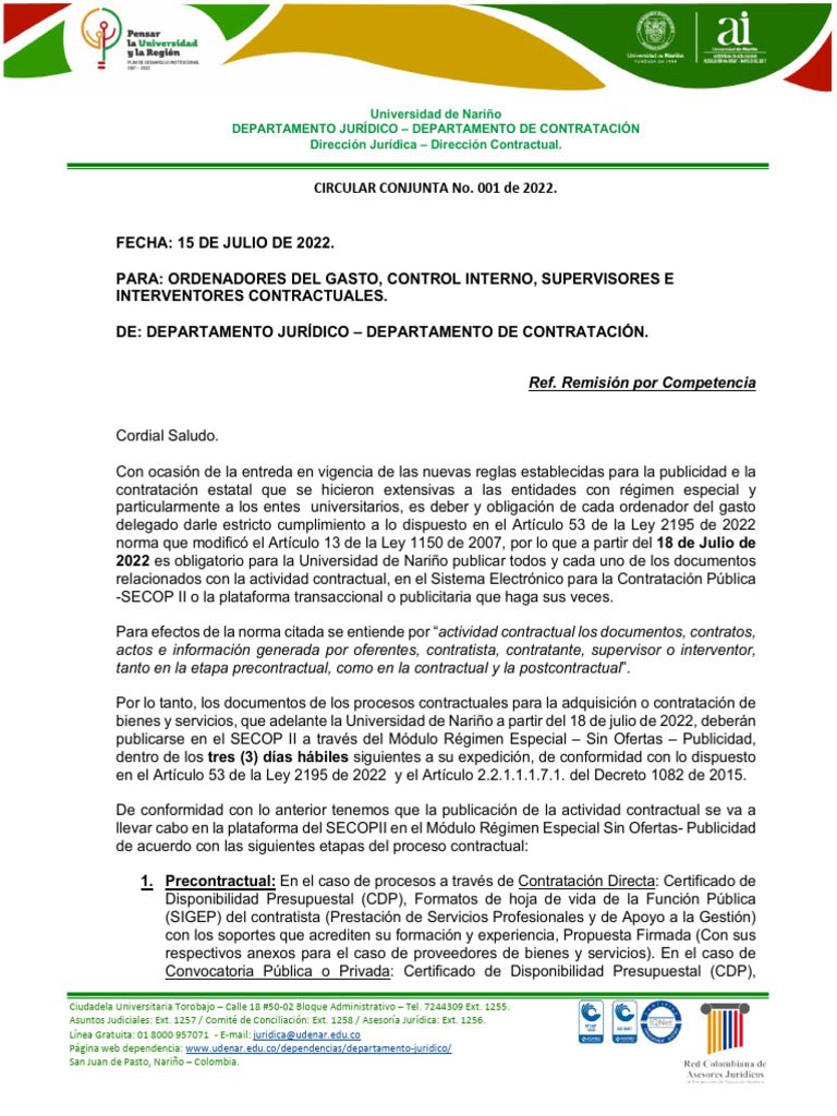 Circular 001 conjunta secop departamento juridico pdf