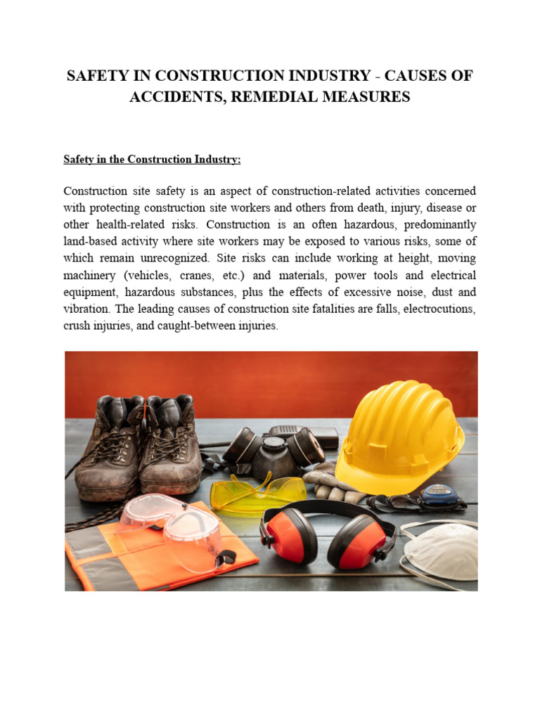 Safety in Construction Industry - Causes of Accidents, Remedial ...
