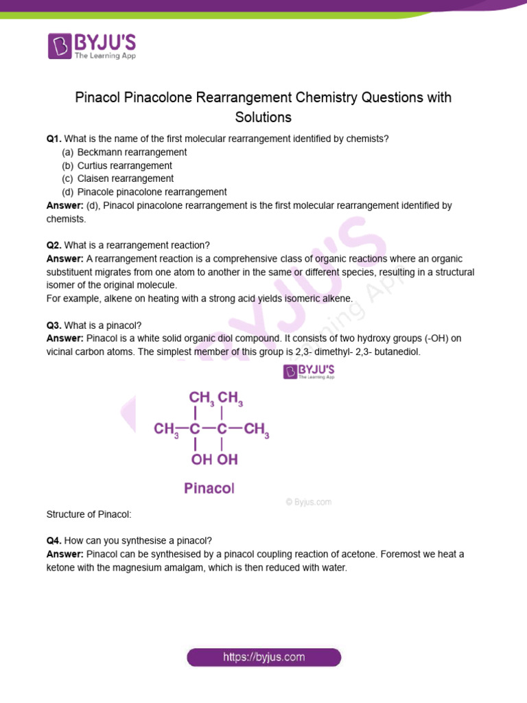 Pinacol Pinacolone Rearrangement Overview | PDF | Chemical Reactions ...
