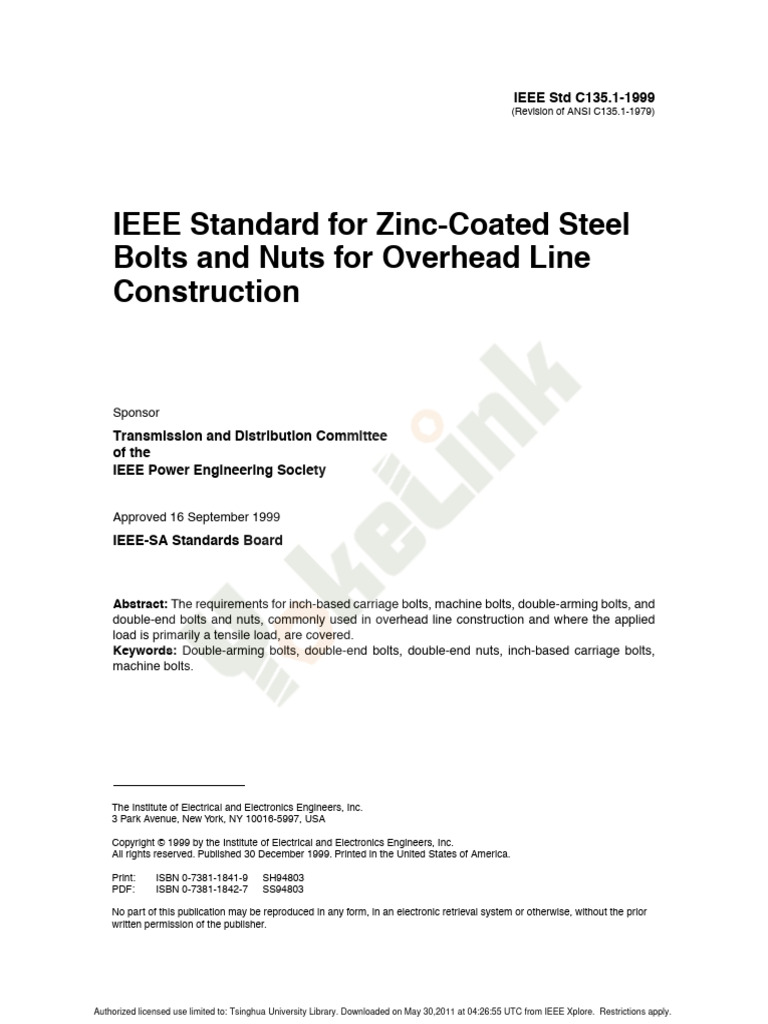 IEEE C135.1-1999 IEEE Standard For Zinc-Coated Steel Bolts and Nuts For ...