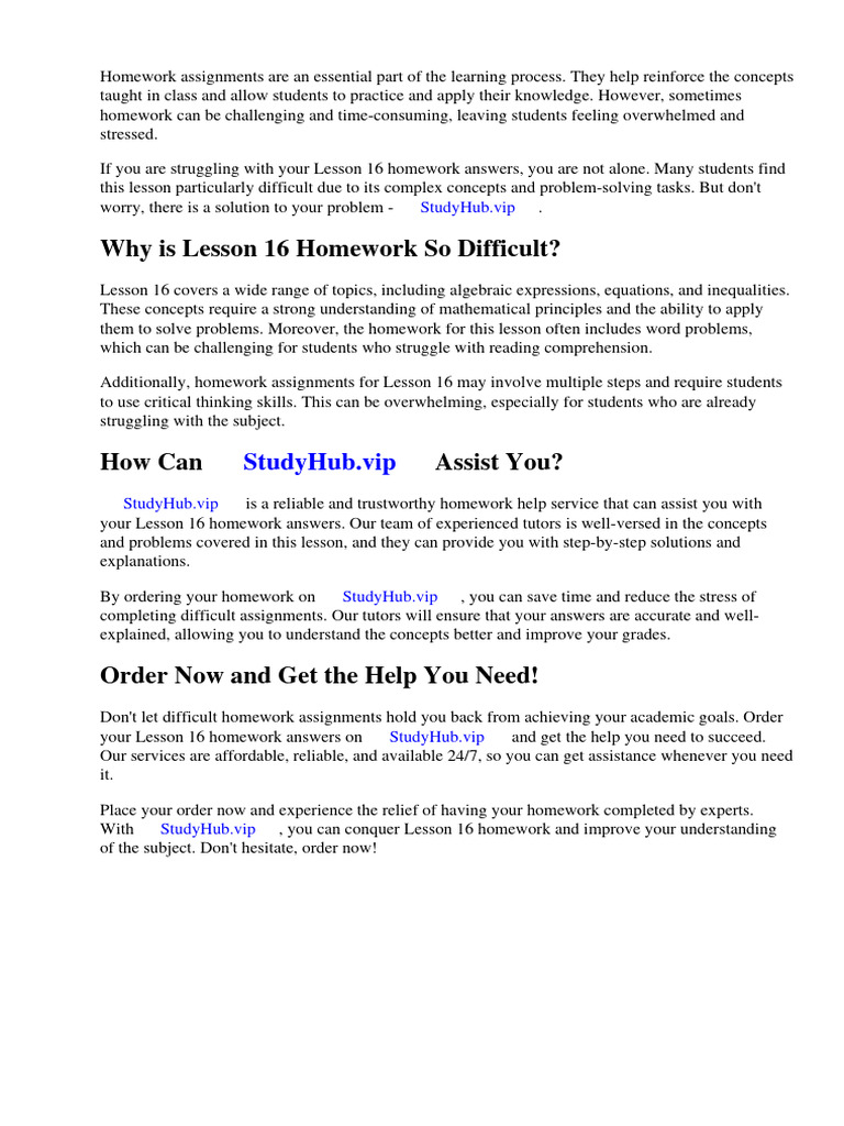 Lesson 16 homework answers pdf homework mathematics