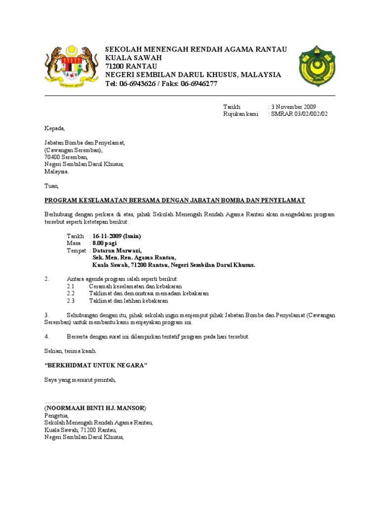 Format Surat Rasmi Setting Kertas