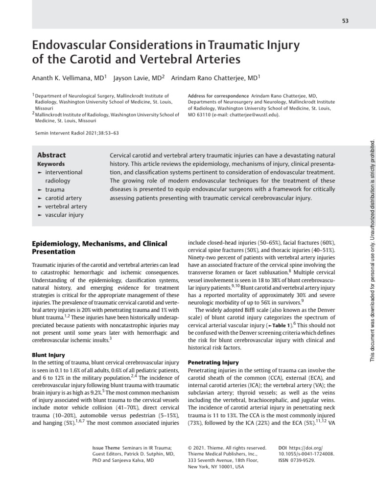 Endovascular Considerations in Traumatic Injury of The Carotid and ...