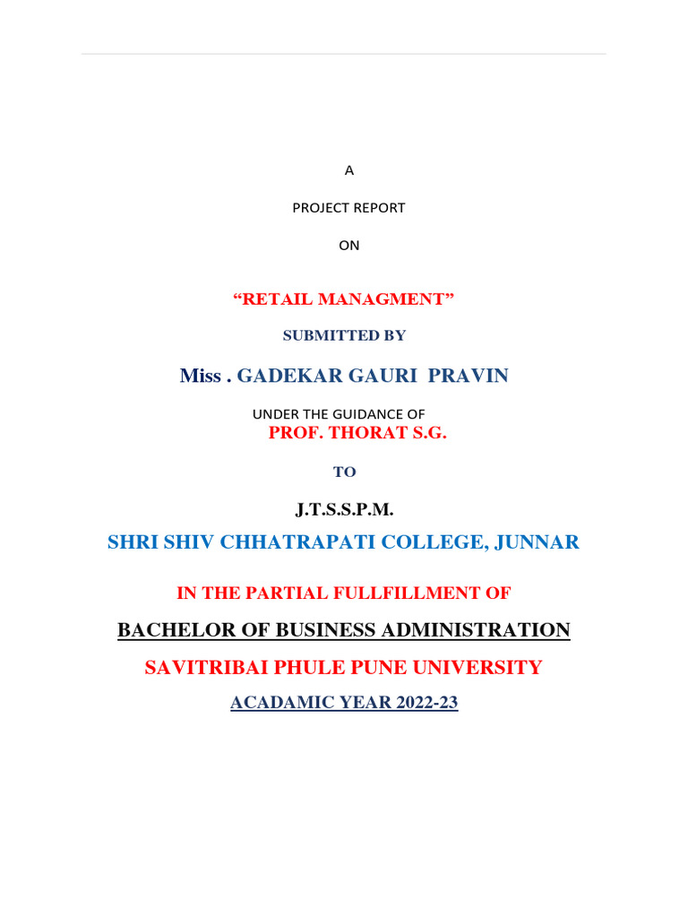 Retail Management Project Report | PDF | Retail | Business