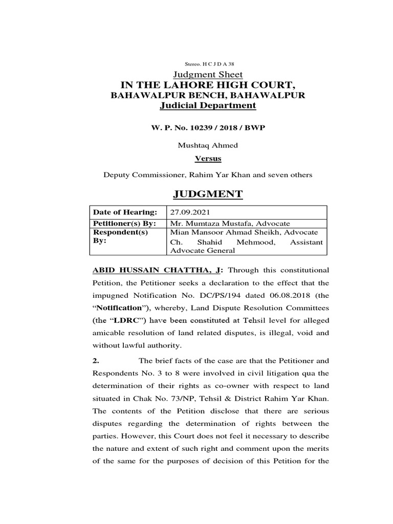 In The Lahore High Court,: Judgment | PDF | Jurisdiction | Constitution