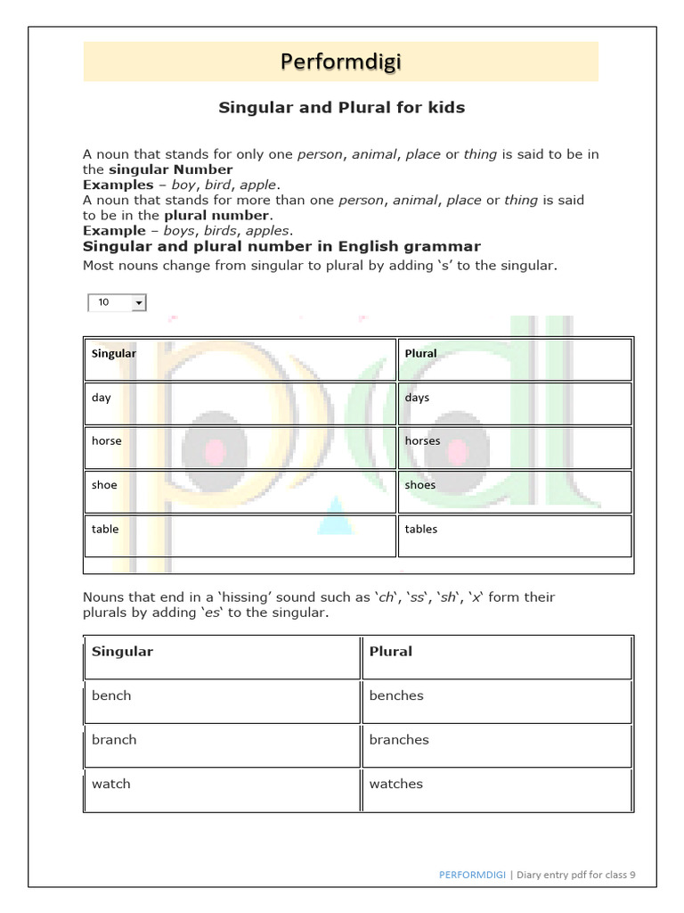 Singular and Plural For Kids | PDF | Plural | Noun