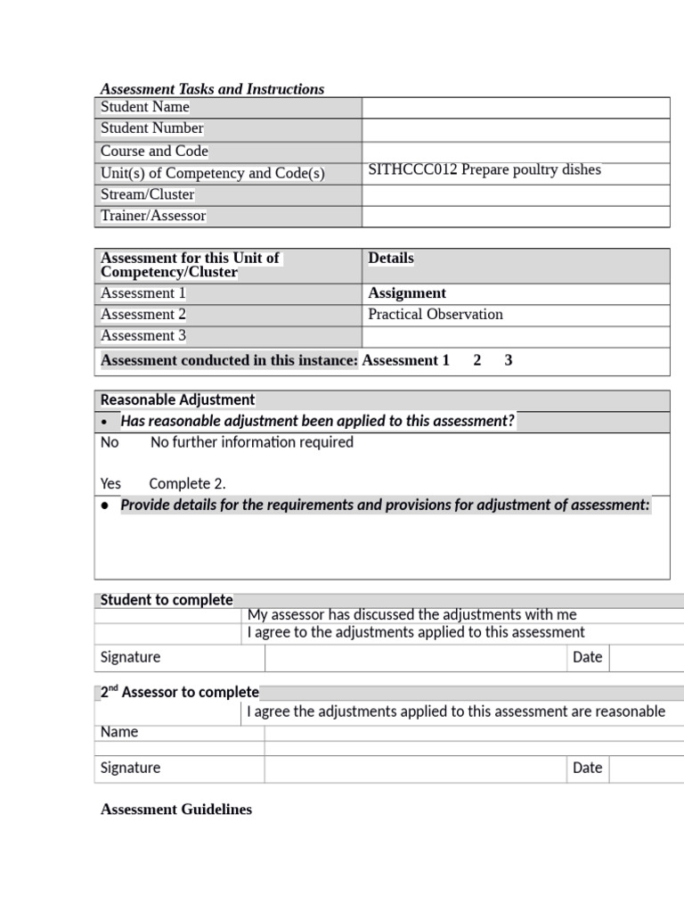 Poultry Dish Preparation Assessment Guide | PDF | Cooking | Marination