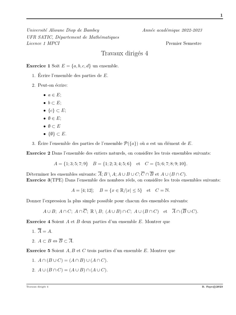 Exercices sur les ensembles en mathématiques | PDF | Inclusion ...