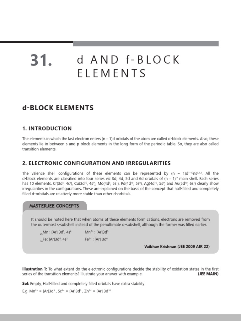 D and F-BLock Elements | PDF | Transition Metals | Lanthanide