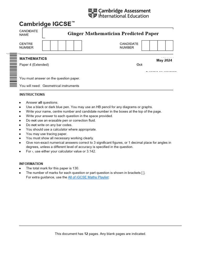 Prediction Paper 4 0580 May 2024 | PDF | Sphere | Mathematics