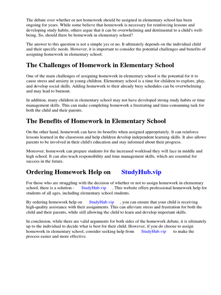 Should There Be Homework in Elementary School | PDF | Homework | Teachers