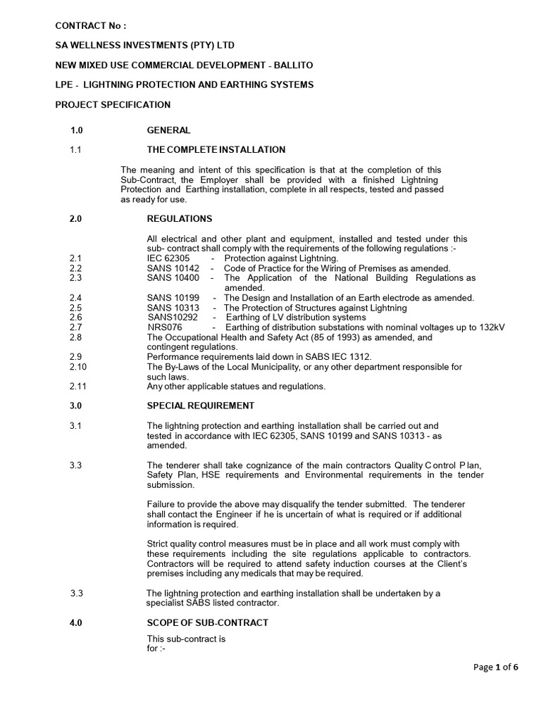 Lightning Protection System Specs Ballito | PDF | Roof | Concrete