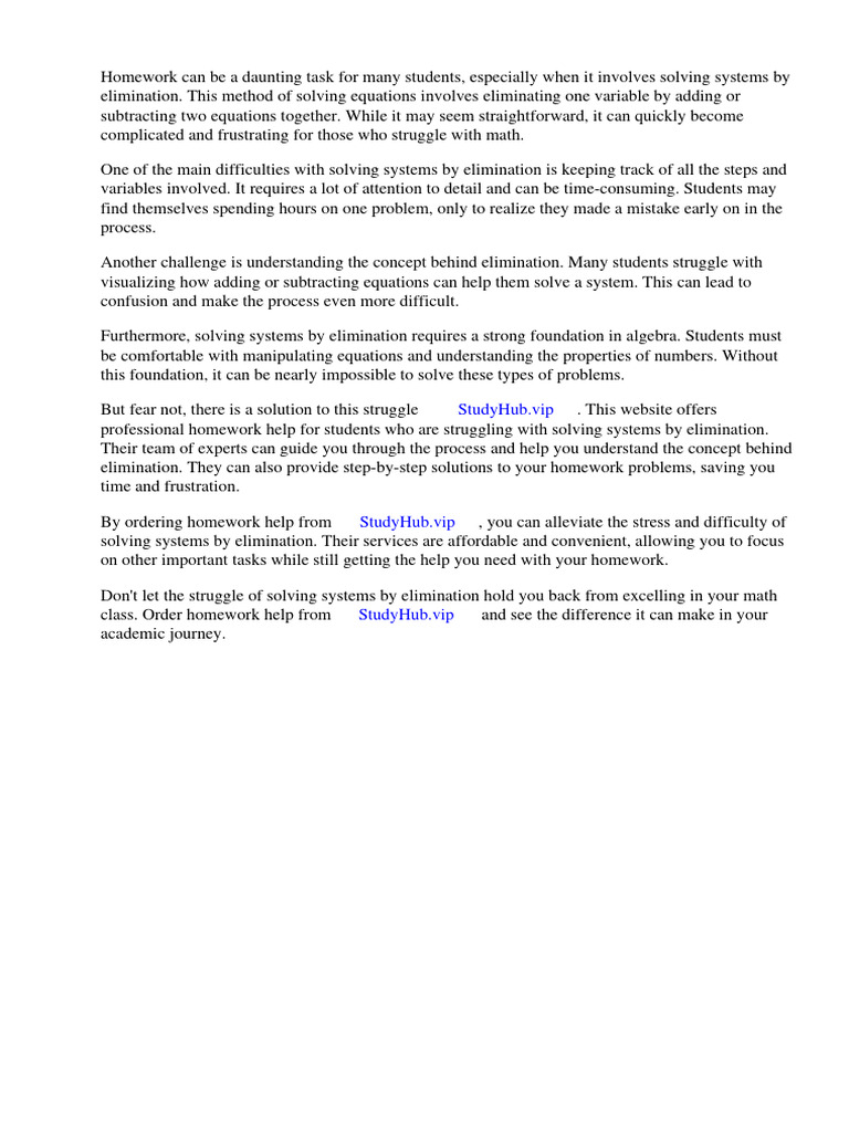 Homework Solving Systems by Elimination | PDF | Equations | System Of ...