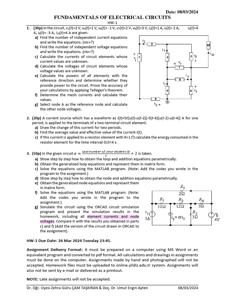 Electrical Circuits Homework Assignment | PDF | Electrical Network ...