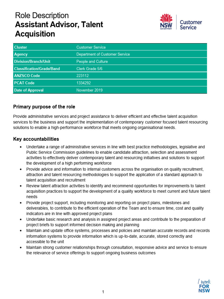 Assistant Advisor, Talent Acquisition Role | PDF | Goal | Employment