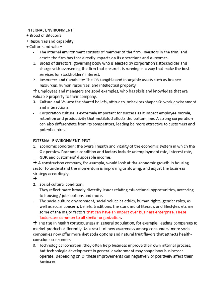 Principle of Management - INTERNAL ENVIRONMENT (Chapter 2) | PDF ...