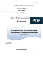 Ladhesion La Retention Et La Sustentation en Prothese Amovible Complete - DR .A.LAICHE