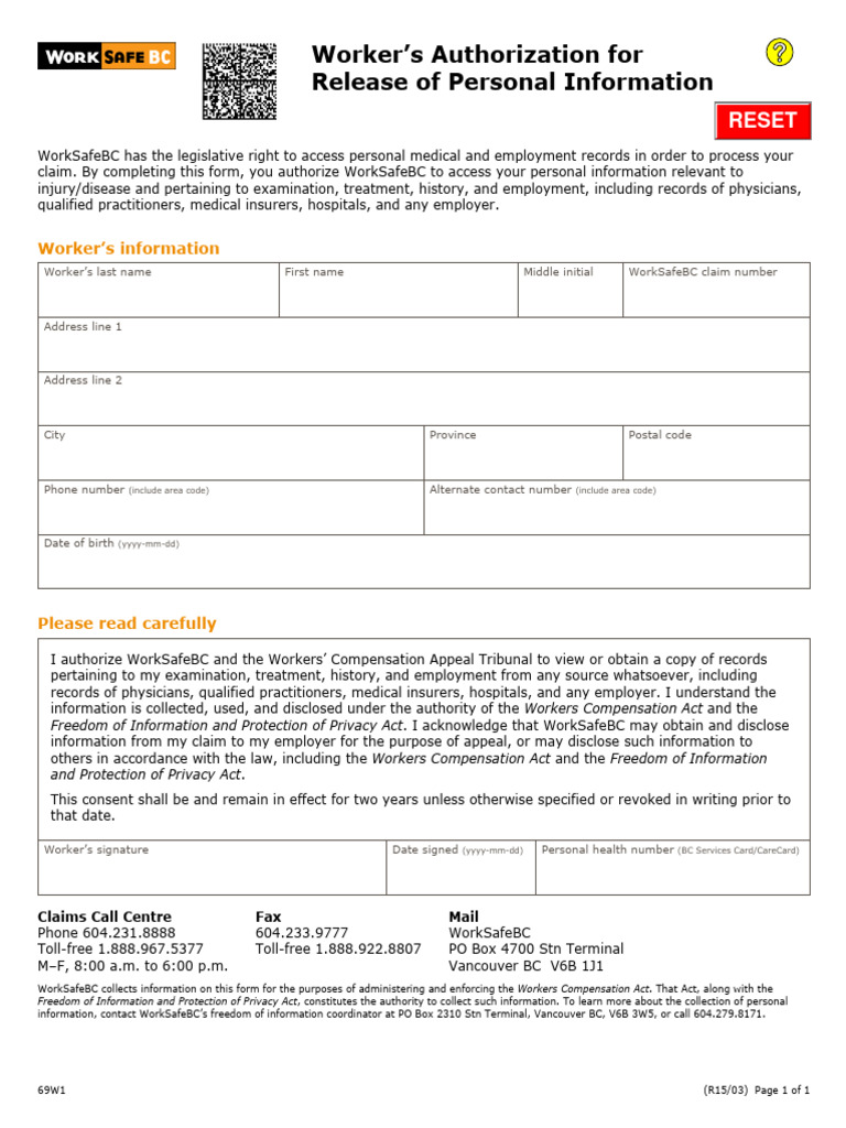 Worker’s Authorization Form 69W1 | PDF | Freedom Of Information Laws By ...