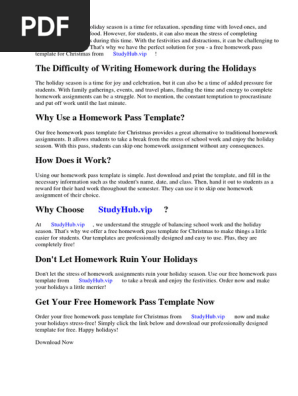 Free Homework Pass Template Christmas