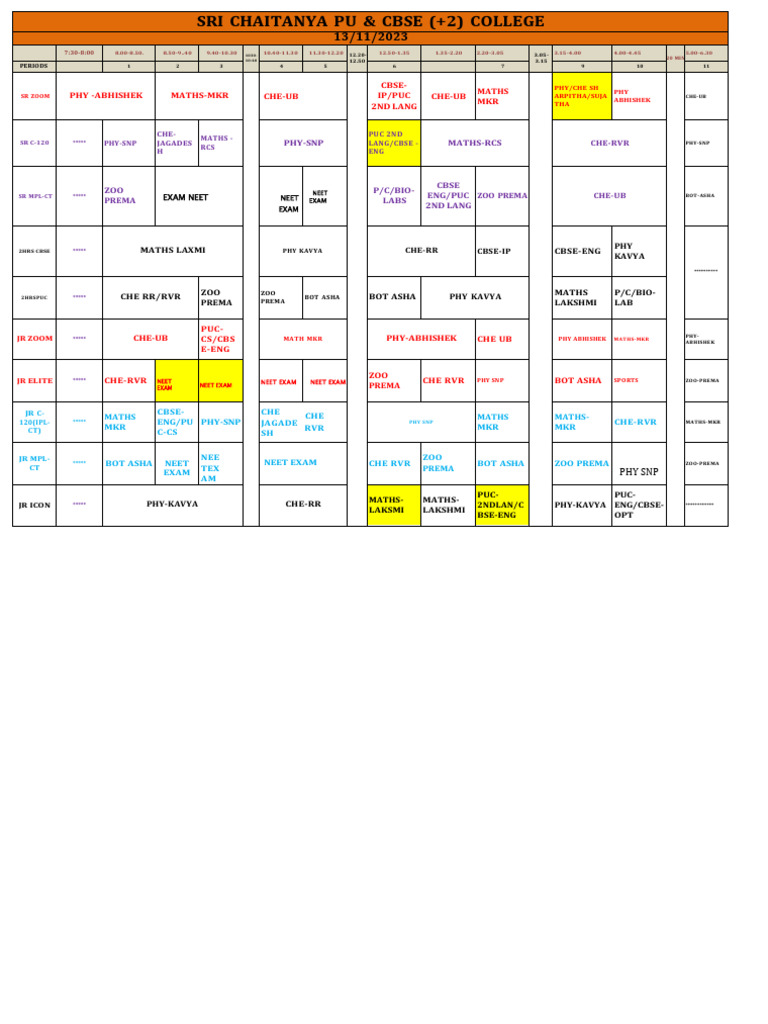 College Timetable for Students | PDF