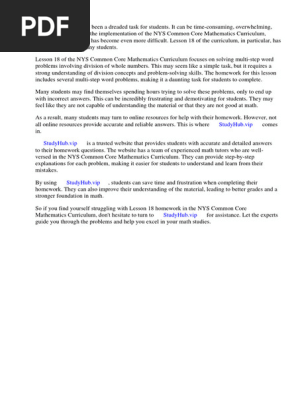 Nys Common Core Mathematics Curriculum Lesson 18 Homework 3.1 Answers
