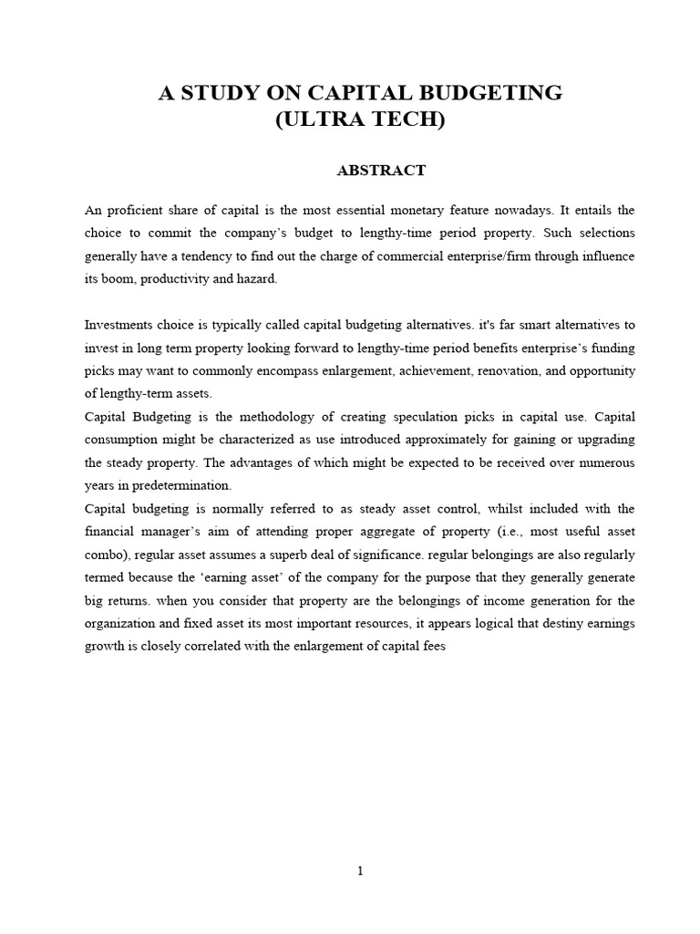 A Study On Capital Budgeting at Ultratech Cements | PDF | Capital ...