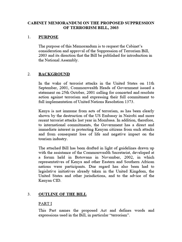 Cabinet Memorandum: Suppression of Terrorism Bill | PDF | Extradition ...