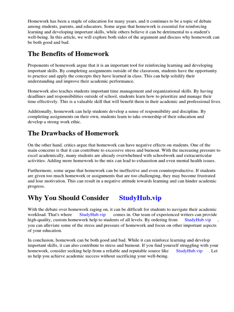 Why is homework good and bad pdf homework teachers