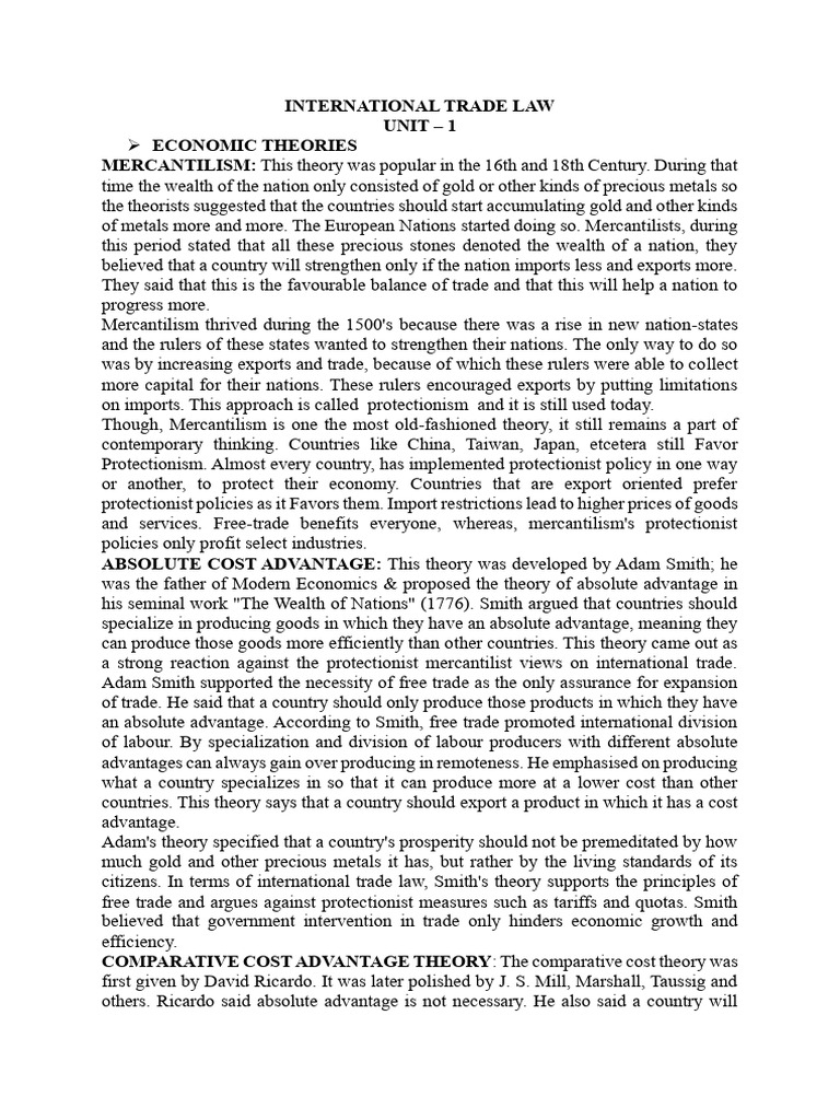 Economic Theories in International Trade | PDF | World Trade ...